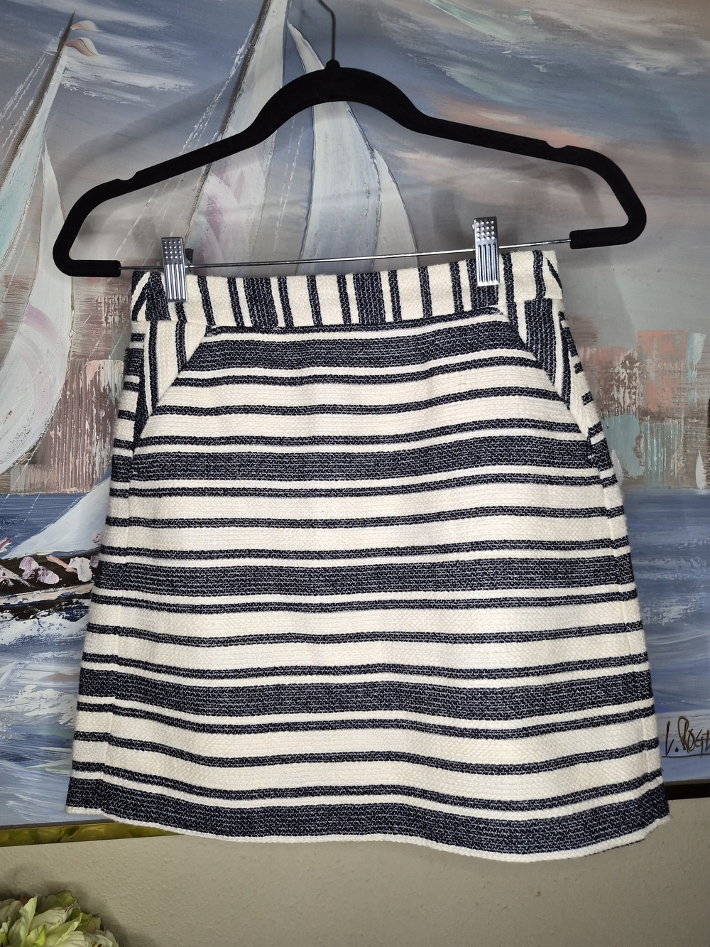 Banana Republic Navy and White Striped A-Line Skirt